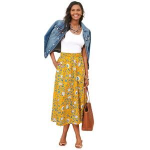 TALBOTS 100% Cotton Midi Flounce Skirt Fabulous Poplin Sz L Floral Artsy Summer